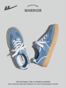 Men's Casual Lace Up Sports Sneakers Blue Low Top Lightweight Comfortable Soft Sole Fashion Trainers - Blue - View 3