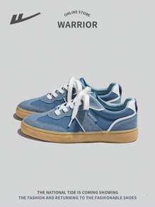 Men's Casual Lace Up Sports Sneakers Blue Low Top Lightweight Comfortable Soft Sole Fashion Trainers - Blue - View 2