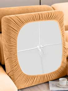 1 pieza Funda de cojín de asiento decorativo de cuerda de tela de felpa de unicolor para sofá de dormitorio - Camel - Ver 4