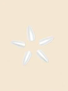 24pcs Middle-Long Size Water Drop French Pearlescent White Glossy Full Cover Wearable Press-On Nail Kit With Gel And Nail Buffer, Suitable For Women And Girls Party, Daily Wear