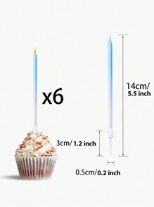 6 件/12 件/24 件渐变色仿珍珠蛋糕装饰蜡烛，适合生日派对 - 藍色 - 查看 5