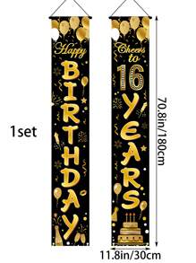 1 Set 16/18/21/30/40/50/60/70/80 Happy Birthday Banner, Hanging Flags, Indoor/Outdoor Birthday Party Decor, Photo Booth Props