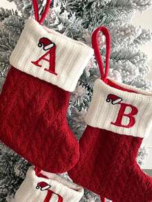 Bolsa de regalo de calcetín de Navidad rojo para niños, calcetines de Navidad con letras tejidas, adornos de árbol de Navidad para el hogar, decoración navideña, calcetines rojos de Navidad, bolsa de regalo, utilizado para disfraz temático de Navidad, pijamas navideños, regalos de Navidad, decoración navideña - Rojo - Ver 4