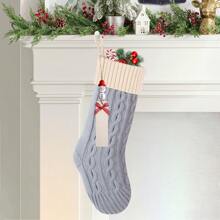 1 pieza, Calcetín navideño de 18 pulgadas tejido a ganchillo con diseño de bloques de color y etiqueta personalizada para árbol de Navidad, chimenea, decoración del hogar, fiesta, adorno navideño, Navidad - Multicolor - Ver 9