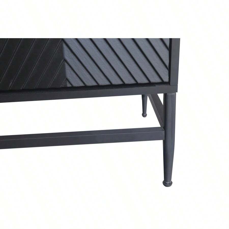 Accent Black Lacquered 4 Door Wooden Sideboard Buffet Server