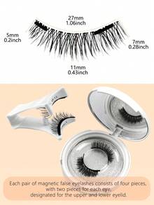 1 套磁性睫毛假睫毛重复使用无需胶水 3D 自然睫毛防水带磁性睫毛镊子化妆套装带镜子适用于便携式美容工具 - 自然纖長款 - 查看 6
