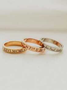 1 件定制镌刻戒指生日礼物可堆叠个性化堆叠戒指女士首字母戒指不锈钢双面镌刻戒指手工周年纪念礼物情侣礼物情人节礼物圣诞节万圣节礼物 - 玫瑰金 - 查看 6