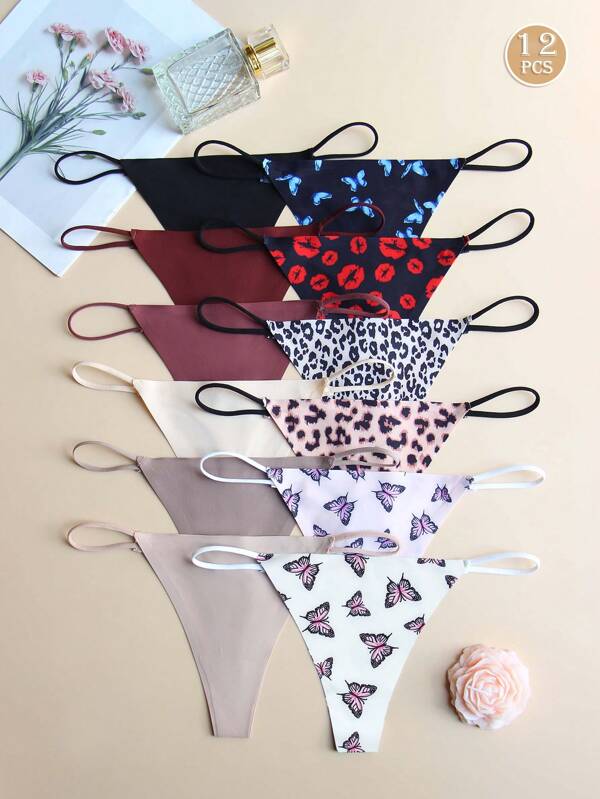 paquete de 12 bragas de mujer tipo hipster de talle bajo, sólidas y estampadas, con tanga sexy tipo g-string, sin costuras y suaves