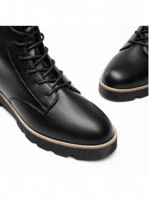 Women's Combat Ankle Boots: Lace-Up Design With Lug Sole Fashion Booties Valentines - 黑色 - 查看 5