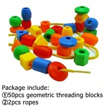 20-100pcs Thread Geometry Beads With 2pcs Color Random Rope Random Shape And Color Blocks Children Early Educational Color Shape Cognition Beads Kids Manual Ability Training Games - Multicolor - View 11