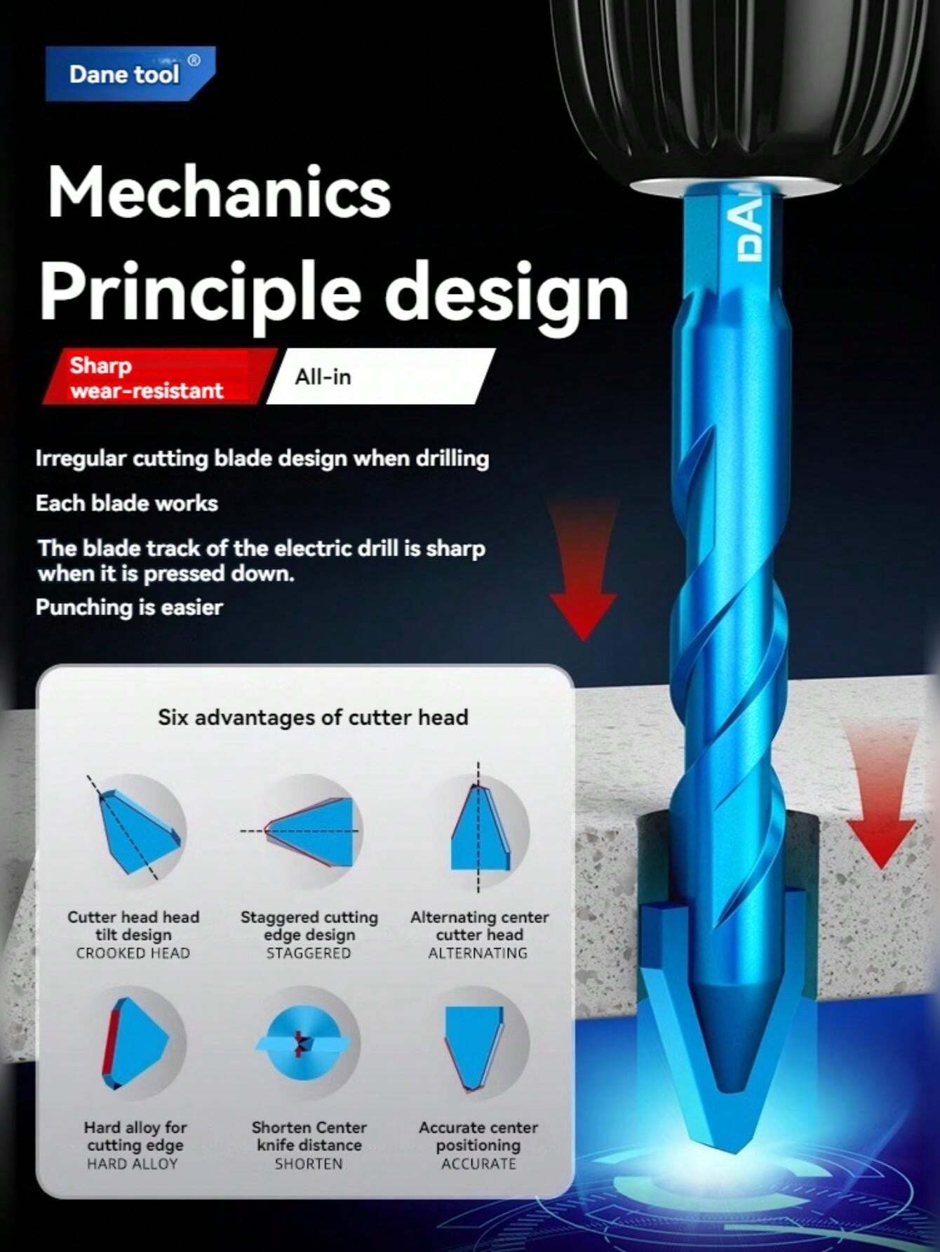 DAIEN Tilted Head, Eccentric Drill Bit, Tile Drill Bit, Fully Ceramic