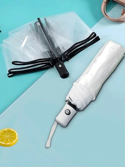 1pc Thick PVC Transparent Automatic Umbrella, 8 Ribs, Creative Design Boy Valentine Heart Valentine Summer Cooling,Beach,Travel,Spring Summer Picks,Brides Maid Gifts,Room,Bedroom Decor,Beach,Travel,For Men,For Women,Vacation,Cute Stuff