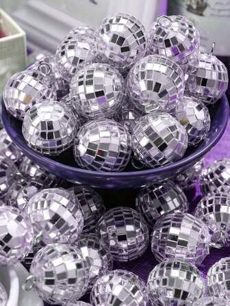 10pcs,Mini Disco Mirror Ball Decorations - Plastic Reflective Silver Decorative Pendants, Mirror Ball Reflective Glass Ball, Home Hanging Decorations - Suitable For Disco Theme Party Background, Holiday Decorations Wedding Table Decorations, Christmas Tree Decorations, Christmas Decoration Balls, Halloween Decorations.,Christmas