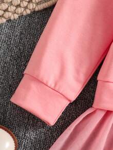 Tween Girls Cartoon Print Color Block Mesh Knit 2-In-1 Sporty Dress - Pink - View 5