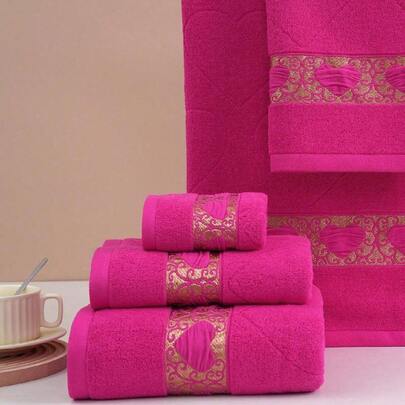 QIBHI 1/2/3/9pcs Terry Cloth Heart Pattern Bath Towels, Valentine's Day Gift, Lightweight, Soft & Absorbent, Home Bathroom Towel/Face Towel/Hand Towel, Couple Party Back To School For Beauty Salon Home Bathroom Shower Towels For Beauty Salon, Hotel Sports,Home Essentials, Towel, Skin Care Bath Towel Sheet
