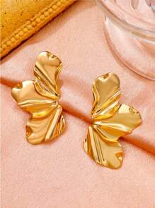 1 Pair Fashion Zinc Alloy Flower Ear Stud Earrings For Women For Daily Decoration - 金色 - 查看 2
