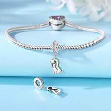 PANPOKI 1 Pc S925 Sterling Silver Jewelry Fine Charm Cute Dinosaur Synthetic Zirconia Pendant Original For Bracelet Necklace DIY Fine Jewelry For Women Birthday Gifts Children's Gifts