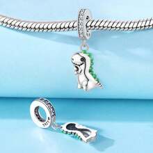 PANPOKI 1 Pc S925 Sterling Silver Jewelry Fine Charm Cute Dinosaur Synthetic Zirconia Pendant Original For Bracelet Necklace DIY Fine Jewelry For Women Birthday Gifts Children's Gifts