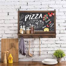 UNHO Wall Mounted Chalkboard 42x30cm Kitchen Blackboard Memo Board Family Message Board Rustic Wooden Frame Board Sign With Hooks For Keys Hats Coats - Brown - View 1