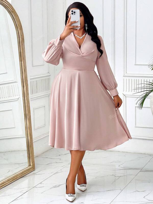 BIUBIU Autumn And Winter Plus Size Women's Twisted Waist A-Line Dress, Commuting Leisure Party Party Autumn Clothing