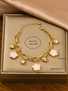 1pc Double Layer Four-Leaf Clover Heart Charm Bracelet