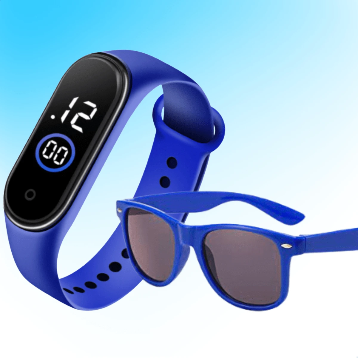 UV400 Protection Sunglasses Kit Various Colors + LED Watch For Kids Girls Boys Holiday Travel Accessories Children Fast Delivery - Màu xanh lam - Xem 1