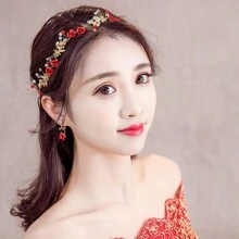 1 Set 2pcs Women Alloy Red Rose Hair Clips & Headdress, Handmade Bridal Hair Accessories For Wedding Dress Valentine's Day Accessories - Burgundy - View 2