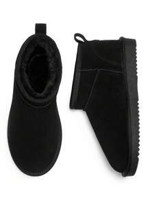Women's Ankle Winter Boots: Genuine Suede With Faux Fur Lining, Water-Resistant, Warm Snow Boots With Slip-On Design And Memory Foam Comfortable Festival Holiday Black Boots - 黑色 - 查看 7
