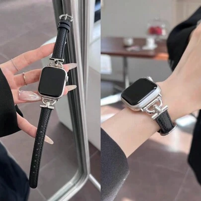 1条装饰时尚优雅纤薄真皮表带，兼容 Series 10/9/8/7/6/5/4/3/2/1 SE，女士款，金色、银色、万圣节黑色吊坠，运动纤薄款，尺寸：38mm、40mm、41mm、42mm、44mm、45mm、46mm、49mm