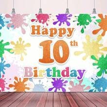 1pc Colorful Graffiti Age Number Design Birthday Party Fabric Banner Background, 6 7 8 910 Years Old Birthday Party Decor, Photo Backdrop, Home Decoration, Party Supplies, Cake Table Decorations, Hanging Banner, Vinyl Decor, Photo Studio Props, Size: 150cm/59in*100cm/39in,Christmas - Multicolor - View 12