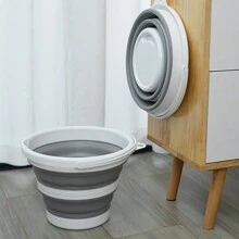1 件 10 升/2.64 加仑可折叠水桶带手柄，多功能可折叠圆形桶，节省空间的户外水壶，适用于清洁、园艺、钓鱼、露营、灰色和白色、园林工具 - 灰色 - 查看 6