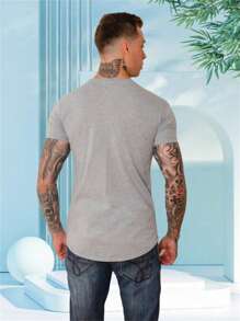 Long Line Cotton T-Shirt - 淺灰色 - 查看 2