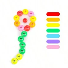 20-100pcs Thread Geometry Beads With 2pcs Color Random Rope Random Shape And Color Blocks Children Early Educational Color Shape Cognition Beads Kids Manual Ability Training Games - Multicolor - View 9