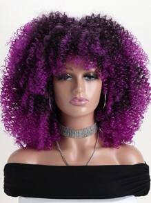 16" Short Curly Afro Kinky Wig, Multi-Color Fluffy Synthetic Fiber Wig, Suitable For Daily Wear, Holiday, Wedding, Birthday, Party, Halloween Costume - 彩色 - 查看 5
