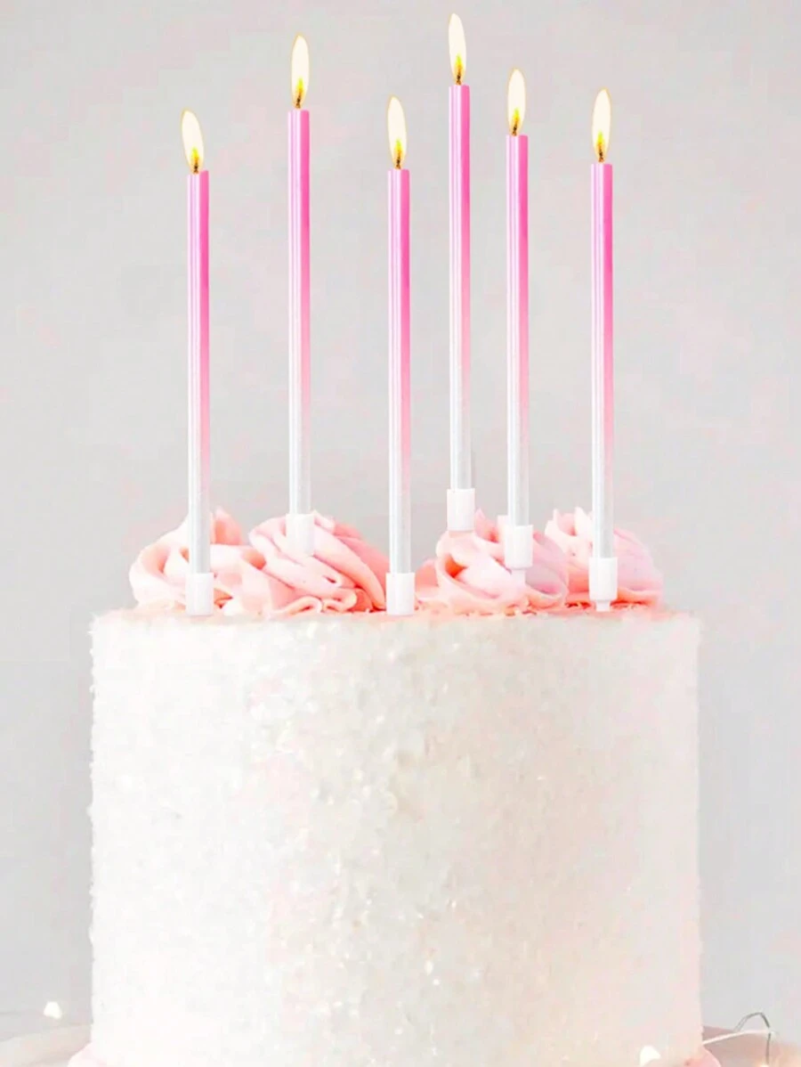 6pcs/12pcs/24pcs Ombre Pearl Color Birthday Cake Decorative Candles - Pink - View 1