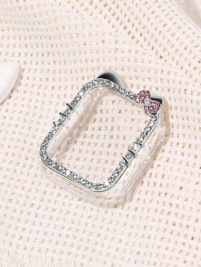 1pc Cartoon Cat Pattern Apple Watch Case With Shining Rhinestones Protective Cover, Compatible With High-Definition Screen Protector, Touch-Enabled Cutout Design Compatible With Apple Watch SE/8/7/6/5/4/3/2/1 40/41/44/45mm, Women Rhinestone Glitter Series