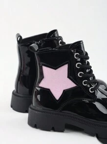 1pair Girls Star Waterproof Flat Boots, Autumn/Winter Princess Ankle Boots - Purple - View 6