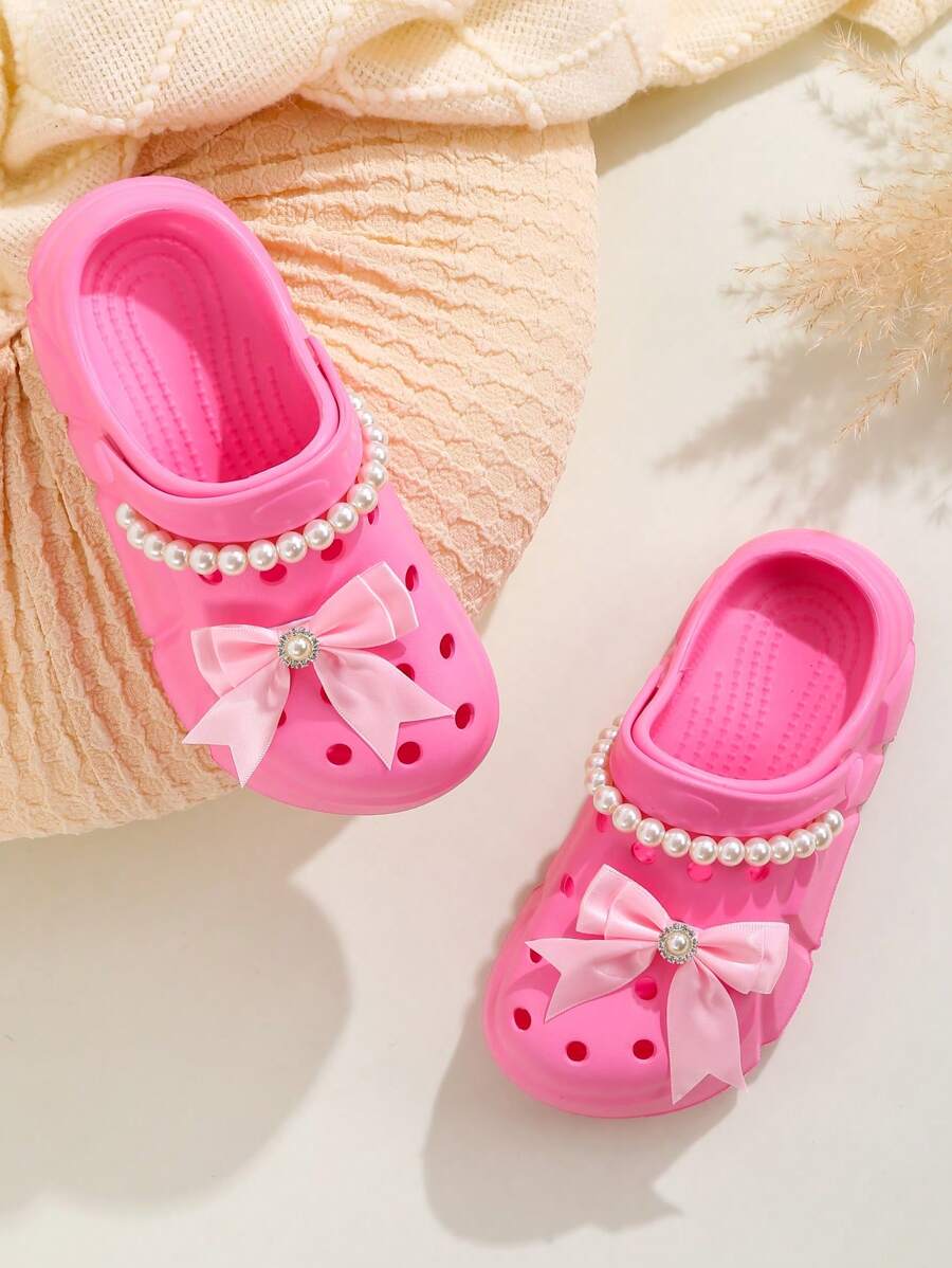 1 Pair Girls Fashion Breathable Hollow Soft-Soled EVA Slip-On Casual Garden Shoes, Suitable For Indoor & Outdoor, All Season - Pink - View 1