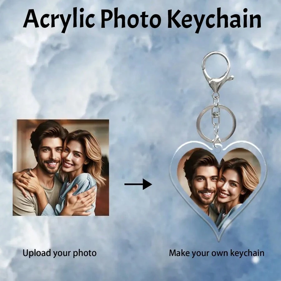 1 pieza Llavero personalizado de acrílico con forma de corazón, llavero especial de acrílico, colgante de bolso para amantes, amigos, mascotas - vistoso - Ver 1