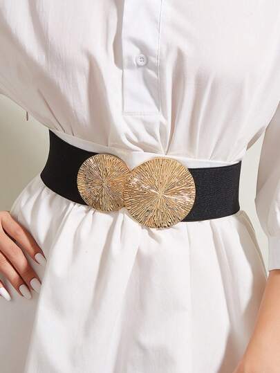 1pc Casual Versatile Women's Elastic Round Buckle Waist Belt, Suitable For Daily Wear Summer, School Fall, Autumn, Halloween