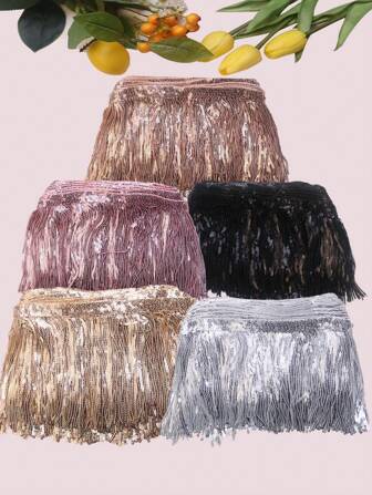 全新彩色亮片流苏边 DIY 舞台表演裙拉丁舞裙窗帘装饰配件，有现货，宽度：14 厘米