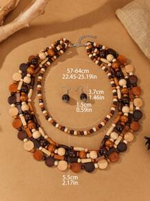 Collar con colgante de cuentas multicapa hecho a mano, conjunto de collar y aretes de cuentas de madera bohemio, accesorios de moda para fiesta/vacaciones - Multicolor - Ver 7