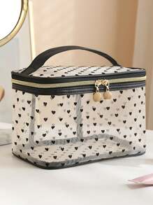 Travel Storage Brush Mesh Hand-Held Double-Layer Cosmetic Bag Portable Visible Change Key Lipstick Sundries Storage Bag