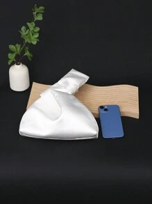 经典白色缎面塔夫绸女士优雅腕包简约蝴蝶结设计手提包 - 白色 - 查看 3
