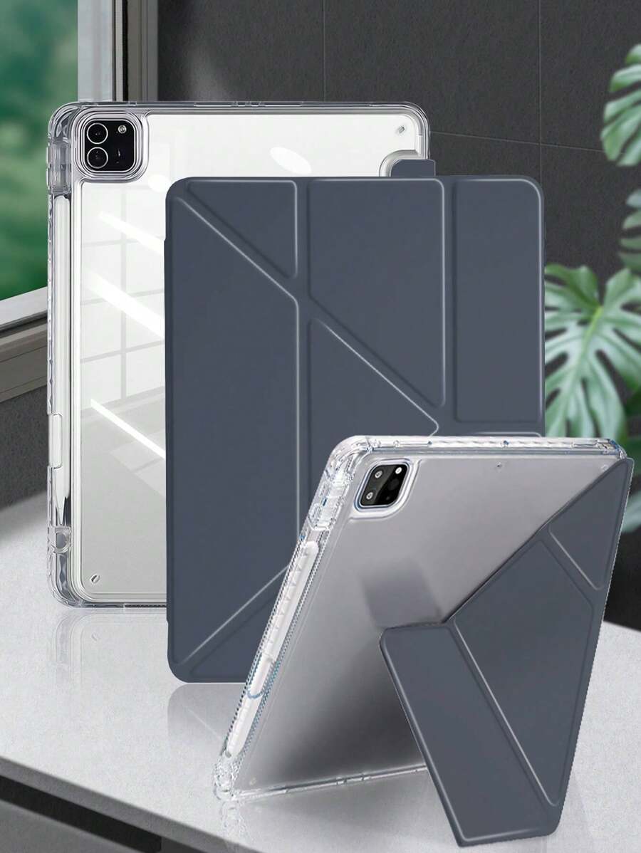 1 Ốp lưng bảo vệ phẳng gấp chữ Y bằng Acrylic trong suốt, màu xanh đậm, chân đế nhiều góc gấp, khe cắm bút chì tích hợp, vỏ sau bằng Acrylic trong suốt cao, chống trầy xước, chống cong, tự động ngủ/thức bằng nam châm, tiết kiệm điện thông minh, tối giản/giản dị/cổ điển, tương thích với iPad Mini6/Mini7/9.7/10.2/10.5/Air4/Air5/10/10.9/Pro11/Air11(M2)/Air13(M2)/Pro11(M4)/Pro13(M4) 2024 12.9 inch, màu sắc có thể hơi khác biệt do ánh sáng