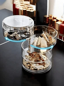 2pcs/1 Set Rotatable Jewelry Organizer Box, Cosmetic Makeup Brushes Storage Case, Tabletop Display Rack Holder For Lipstick, Perfume, Nail Polish, Jewelry, Accessories, Portable Travel Makeup Case Summer Travel,Vacation Home Bathroom Decor Holiday Makeup Organizer Bathroom Accessories Back To School - White - View 7