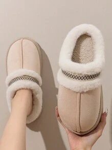 2024 New EVA Suede Plush Winter Warm Thermal Slippers For Women, Embroidery Thick Platform Home Slippers Can Be Worn Outdoors