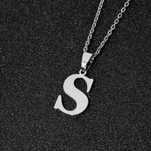 1 pieza Collar de acero inoxidable minimalista, collar con colgante de letra inicial de la A a la Z fresco para hombres, regalo perfecto para familiares y amigos, joyería de cuello para uso diario
