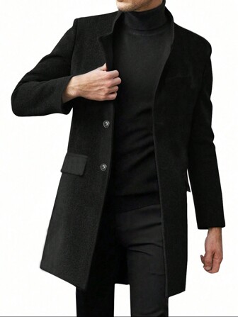 Cappotto lungo da uomo con collo alto e monopetto, adatto per l'autunno e l'inverno