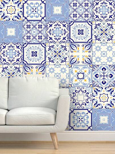 12pcs Portuguese Style Self-Adhesive Tile Stickers, Peel And Stick Wall Tile Decal, Non-Slip Removable Decal For Kitchen Backsplash, Bathroom Renovation Decoration, Room Living Room Home Wall Decor, Three Sizes Available: 5.91x5.91inch/7.87x7.87inch/11.81x11.81inch,Renovation Stickers Peel Wall Panels,Wall Paper, Wallpapers,Spring Decoration Items Refresh Your Home,Rama Decoration Stickers